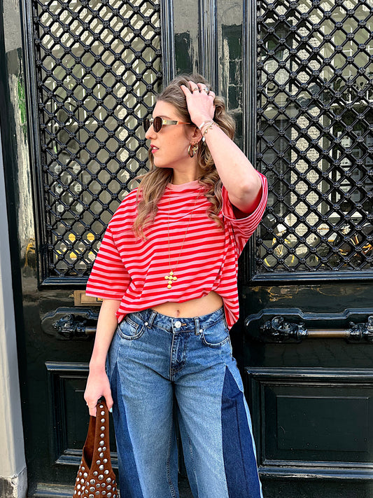 Loes t-shirt met strepen roze rood