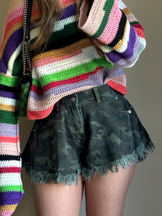 Guusje denim shorts camo gerafeld green