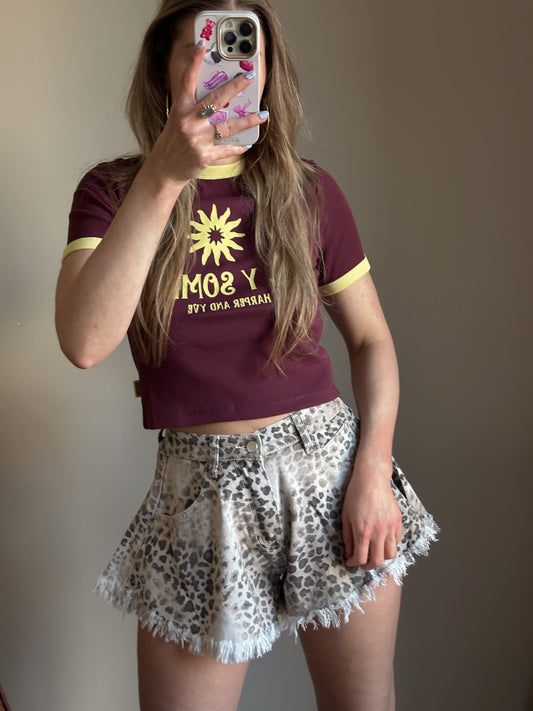 Guusje denim shorts leopard gerafeld beige