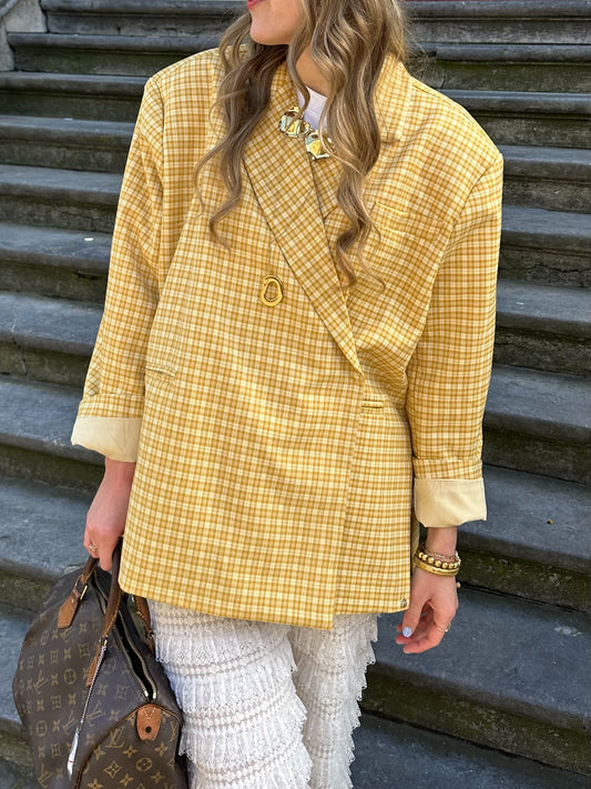 Boxy oversized blazer checkered bright yellow