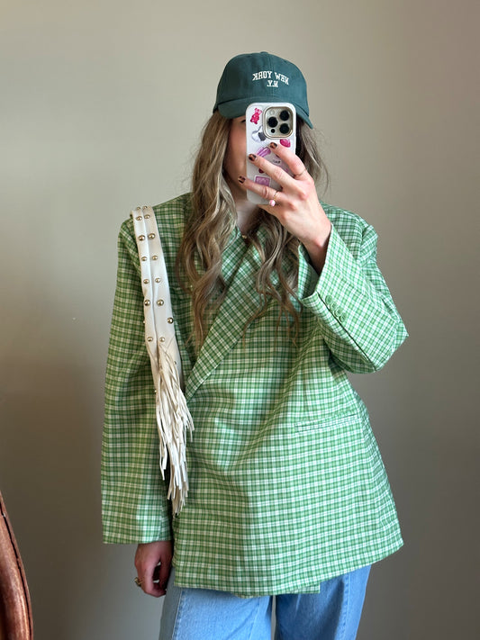 Boxy oversized blazer checkered green