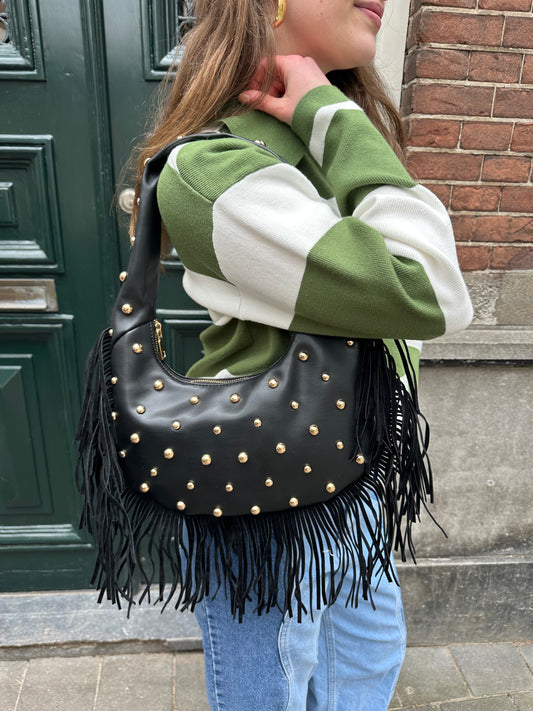 Luna schoudertas met franjes en studs