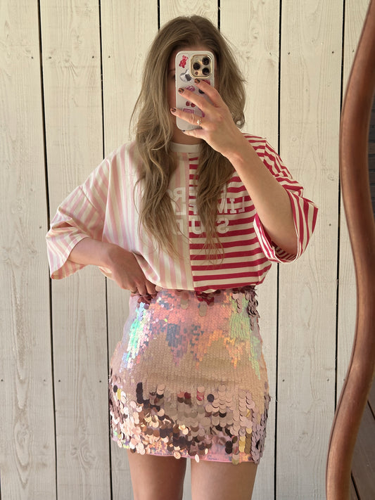 Floor gestreept boxy t-shirt pink