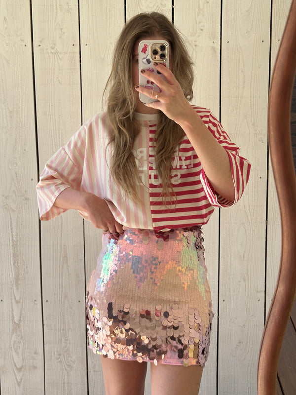 Floor gestreept boxy t-shirt pink