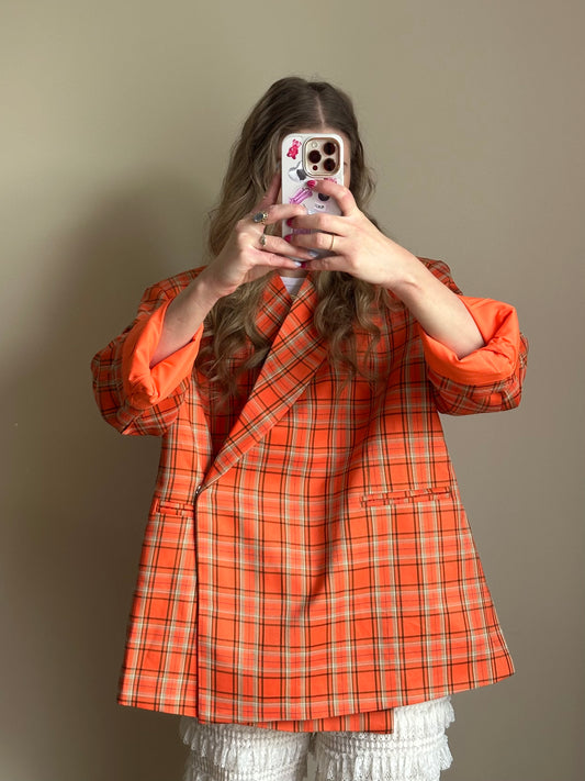 Boxy oversized blazer checkered orange