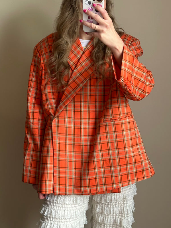 Boxy oversized blazer checkered orange