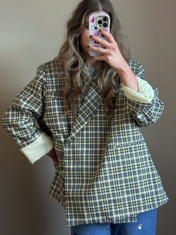 Boxy oversized blazer checkered blue yellow