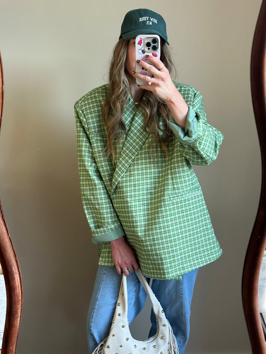 Boxy oversized blazer checkered green