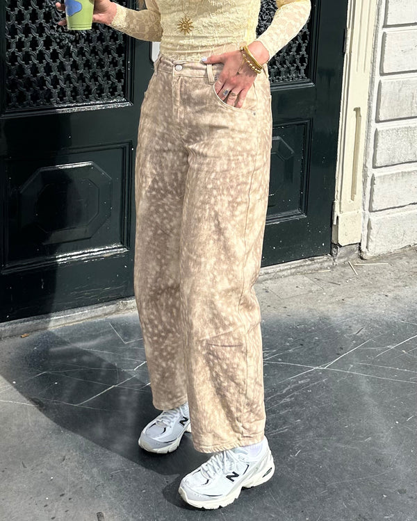 Nora bambi print pants baggy balloon fit beige