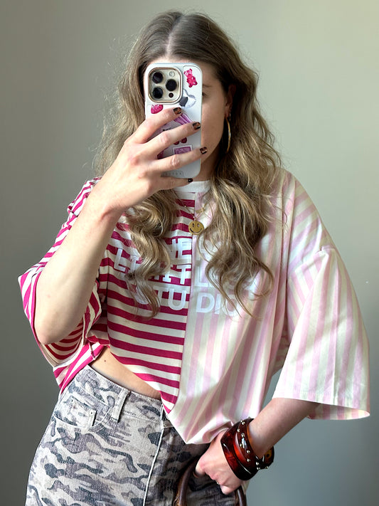 Floor gestreept boxy t-shirt pink