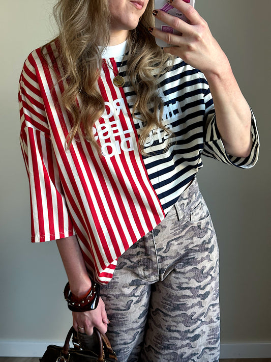 Floor gestreept boxy t-shirt red blue